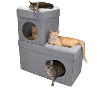 Kitty City Large Stackable Grey Condo, Cat Cube, Cat House, Pop Up Bed, Cat Ottoman, Mansion