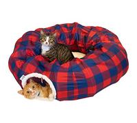 Kitty City Plaid Cat Tunnel Bed - Large, Red (CM-10094-CS01)
