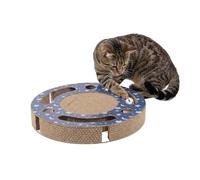Kitty City Starry Night Corrugate Cat Scratcher with Ball Track Toy - Scratch Pad Lounger, Horizontal Corrugate Nail File Bed for Indoor Kittens, Kitty Enrichment & Play, 13” x 13”