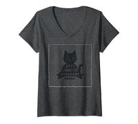 Kitty Commit President Cute Cat Lover V-Neck T-Shirt, Women, Dark Heather Grey, S