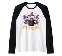 Kitty Coven Adorable Witch Cats, Magical Cauldron Halloween Raglan Baseball Tee