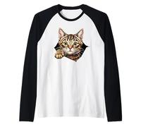 Kitty Face Torn the Fabric Cat Peeking from Rip Kitten Lover Raglan Baseball Tee