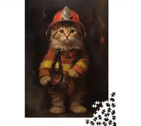 Kitty Firefighter Jigsaw Puzzle for Adults, 1000 Pieces, 38x26cm/1000pcs, Fresh Winter Hobby, Relaxing Home Time And A Fresh Start