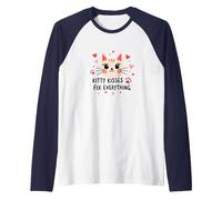 Kitty Kisses Fix Everything - Cute Cat Love Raglan Baseball Tee, Men, Navy/White, L