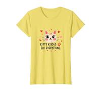 Kitty Kisses Fix Everything - Cute Cat Love T-Shirt, Women, Lemon, XL