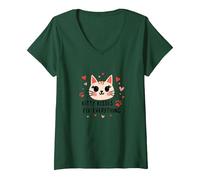 Kitty Kisses Fix Everything - Cute Cat Love V-Neck T-Shirt, Women, Forest Green, S
