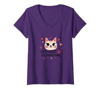 Kitty Kisses Fix Everything - Cute Cat Love V-Neck T-Shirt, Women, Purple, S
