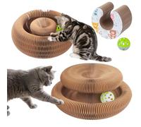 Kitty Kurlz Cat Toys for Indoor Kitten & Adult Cats - Magic Accordion Scratcher Board, Curly Scratch Ring, Enrichment Play Track with Ball, Flexible Kurls for Outdoor or Indoor Fun