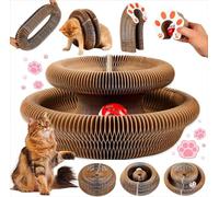 Kitty Kurlz Magic Organ Cat Scratch Board: Foldable Cardboard Accordion Toy with Toy Bell Ball, Interactive Scratch Pad for Mental & Physical Stimulation