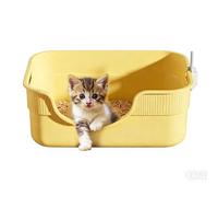 Kitty Liter Box, Portable Cat Litter Box with Shovel and Handle, Large Open Top Ca Litter Pan for Cat Rabbit Guinea Pigs Anti Leakage(Yellow)