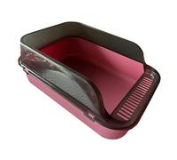 Kitty Litter Pan Cat Litter Container Semi Closed High Sided Pet Litter Tray Pink 40x29x15 cm