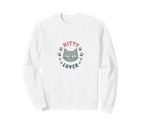 Kitty Lover: Adorable Cat Face with Paw Valentine Sweatshirt, Adult Unisex, White, Medium