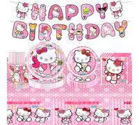 Kitty Party Tableware Set- Kitty Birthday Party Decorations Girls Party Supplies Happy Birthday Banner ParTy Plates Tablecloth Napkins for Kitty Theme Decorations