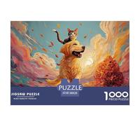 Kitty Riding on The Back of A Dog 1000 Piece Eco-friendly Paper Jigsaw Puzzles Dog & Kitten Unique Challenging Educational Toys Puzzles For Adults And Kids 38x26cm/1000pcs