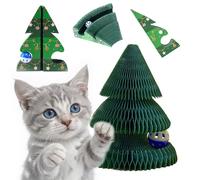 Kitty Spin Cat Scratching Post Toy Interactive Modular Foldable with Bell Ball - 3-in-1 Anti-Stress Tunnel Stimulates Hunting Instinct and Protects Furniture (Christmas Tree)
