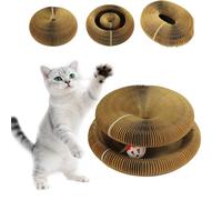 Kitty Spin Interactive Cat Scratching Post Toy Foldable with Bell Ball, Tunnel 3 in 1 Scraper That Stimulates Hunting Instinct, Protects Furniture (Four Sides)
