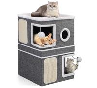 KittyCity 3-Storey Foldable Indoor Cat Cube for Up to 30LBS, Separate Into 2 Large Cat Bed Cave with Hideaway Condos, Scratch Pads, Hanging Balls