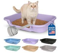 KittyGoHere Senior Cat Litter Box, Large Litter pan with Long-Handle Jumbo Scoop, Open Top Low Entrance Kitty Litter Box, Lightweight Low Entry Litters Box, Durable, Made in USA (Storybook Lavendar)