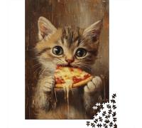 Kitty's Pizza Bite 1000-Piece Puzzle for Adults, 52x38cm/1000pcs, White Pieces with A Smooth Surface; for Quiet Downtime Without A Screen