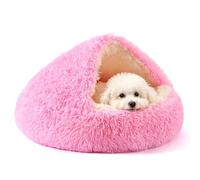 KITTYWOO Dog Bed Round Hooded Plush Cat Cave Self Warming Pet Bed Donut Anti Anxiety Fluffy Pet Bed for Puppy and Kitty