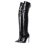 Kitulandy Women's Over The Knee Boots High Heels Zipper PU Leather Thigh High Boot