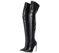 Kitulandy Women's Over The Knee Boots High Heels Zipper PU Leather Thigh High Boot, Black a, 7 UK