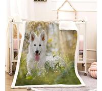 KITUNE White Swiss Shepherd Blanket Throw Adults 3D Print Pet Dog Fleece Blanket Soft Warm Cozy Plush Sherpa Blanket for Sofa Bed Child Girls Boy Room Decor Nap Trave Blankets Winter King 60x80Inch