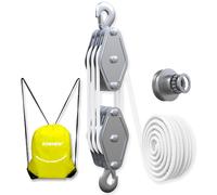 KITUYOTO Block and Tackle Pulley System, 2200 LBS Breaking Strength Pulley System for Lifting Heavy Objects, 50 Feet 3/8" Rope Hoist, 5:1 Lifting Power, Heavy-Duty Pulley Hoist