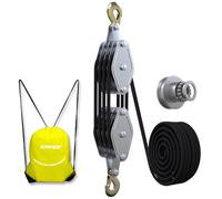 KITUYOTO Block and Tackle Pulley System 4400 LBS Breaking Strength, 1100 LBS Work Load Pulley System for Lifting, 7:1 Lifting Power, 65 Feet 3/8" Rope Hoist, Heavy-Duty Pulley Hoist(Black)