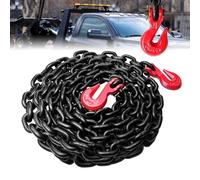 KITUYOTO G80 Transport Binder Chain 3/8 in Towing Chain with Clevis Grab Hooks 7100 lbs Safe Working Load for Towing Tie Down Binding Equipment (3/8In×25Ft) Black