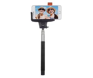 Kitvision BTSSPHBK Lightweight Extendable Telescopic Handheld Selfie Stick Pole/Monopod (Extends to 110cm) with Built-In Bluetooth Remote, 3 x "Selfie Smiles" and Phone Holder Compatible with Android and iOS Smartphones, Cameras and Action Cameras - Black