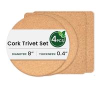 KITWILD High Density 8 Inch Thick Cork Trivets for Hot Dishes, Plates, and Kitchen Countertops, Fine Particle Heat Resistant Round Cork Coaster, Cork Placemats Cork Pads for Hot Pots and Pans, 4 Pcs