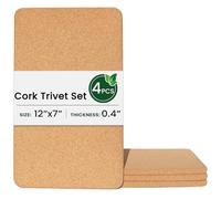 KITWILD High Density Rectangle Thick Cork Trivets for Hot Dishes, Plates, and Kitchen Countertops, Fine Particle 12x7 Inch Heat Resistant Cork Placemats Cork Pads for Hot Pots and Pans, 4 Pcs