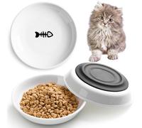 Kitwinney Cat Food Bowls - Whisker-Friendly Ceramic Cat Dishes with Nonslip Silicone Bottom Quiet Feeding Plates for Indoor Cats, Kittens & Small Dogs, 3-Pack (Fishbone,Deeper)
