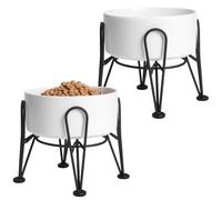 Kitwinney Elevated Dog Bowls - Ceramic Raised Dog Bowl with Anti-Slip and Anti-Tip Stainless Steel Stand, Food and Water Pet Feeding Bowl for Small and Medium Dog(White,2 Pack)