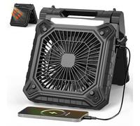 KITWLEMEN 10.2 Inch Solar Camping Fan with Light- Rechargeable Battery Operated Fan, 38H Run Time, 3 Speed, 6H Timer, SOS Signal, Portable Desk Fan for Camping Fishing RV Trips Hurricane Power Outage