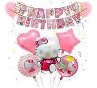 Kity Birthday Party Decorations for Girls- Hello Birthday Decoration Foil Balloons Cat Happy BirthDay Banner ParTy Latex BalloonS for Kitty Theme ParTy Supplies DecorationS