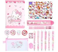 Kity Stationery Set, Kawaii School Supplies with Pens Stickers Pencil Case Notebook Badge, Kawaii Stationery Back to School Gift for Kids Students Office Supplies(Pink 2)