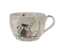 KIUB Cat Bowl with Handle - Cats in Love in Paris with the Eiffel Tower of Paris - Fine Porcelain Material - Capacity 500 ml