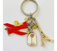 KIUB Paris Eiffel Tower Key Ring Metal with The Little Prince, Her Airplane and Pink - Height Eiffel Tower and Aeroplane Length 5 cm - Quality Height