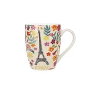KIUB Paris Eiffel Tower Rounded Porcelain Mug with Multi-Coloured Flowers Height 10 cm Capacity 340 ml Assorted Box