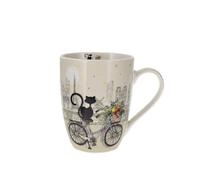 KIUB : Rounded Mug with Cat on Bike Design 340 ml Paris Eiffel Tower