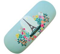 KIUB Rigid Glasses Case - Paris J'adore avec la Eiffel Tower Motif - Blue Green Background, beige, One size