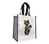 KIUB Shopping bag made of recycled material - Cat Noir sitting quietly - format 30 x 26 cm with thickness of 16 cm, white, Moyen