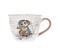 KIUB Timpani Bowl with Handle - Gourmet Puppy Eating Pizza Design - Porcelain Material - Capacity 550 ml