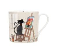 KIUB Very Large Straight Porcelain Mug - Cat Painter in Action in His Workshop - Height 9 cm - Capacity 425 ml - Gift Box