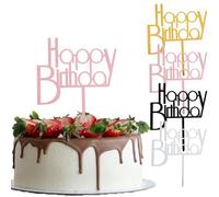 KIUEIZR 8 Packs Happy Birthday Cake Toppers with Acrylic Materials, Rose Gold, Black, Silver & Gold Cupcake Decorations for Women, Congratulations Cake Topper Sticks for All Age Birthday Celebration