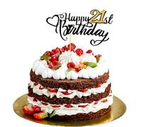 KIUEIZR Happy 21st Birthday Cake Toppers with Simple Appearance, Black and Gold Decorations for Women, Congratulations Cake Topper Sticks for 21 Years Old Women Men Birthday Celebration