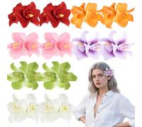 KIUEZIR 12 Packs Floral Duckbill Clips in Multiple Color - Soft Fabric Orchid Flowers & Durable Snap Hair Clips, Bohemian & Hawaiian Accessories for Women Vacation/Summer Festivals/Everyday Styling