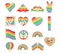 KIUEZIR 14pcs Pride Month Pins - Rainbow Enamel & Gold Alloy Material, Progressive Diversity Designs Badges, Elegant Jewellery Pins for Pride Party Accessories, Secure for Hats, Suits & Dresses
